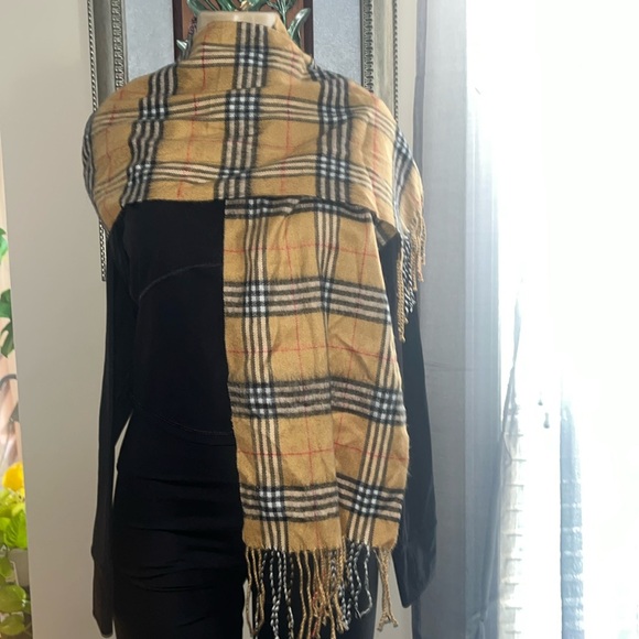 CASHMERE PLAID SCARF TAN - Picture 2 of 7